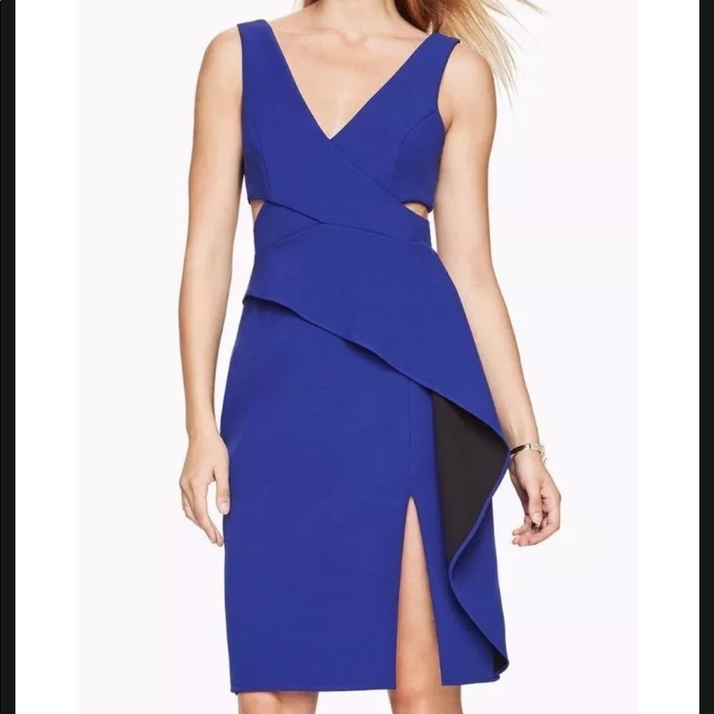 BCBG Max Azria 'Riya' ~ Royal Blue Cutout Peplum V-Neck Party Dress 4